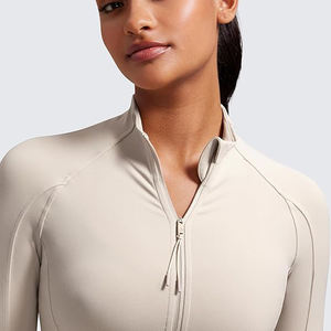 Chaqueta de yoga de nailon con cremallera completa para mujer, ajuste ceñido, manga larga, transpirable, cuello alto, tops para gimnasio, fitness y running, logo frontal - Product Image 5