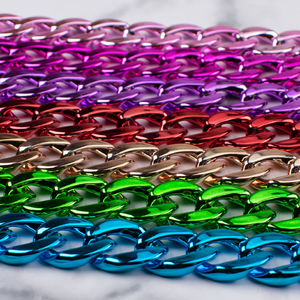 Chaîne en métal plaqué UV coloré 17*23mm, collier en acrylique doré à maillons, chaîne gourmette tendance en plastique - Product Image 6