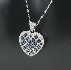 Collier pendentif en diamant naturel blanc et bleu 1,02 carats pour femme, en argent sterling 925, plaqué rhodium, chaîne de 18 pouces, brillant, pour mariage - Product Image 3