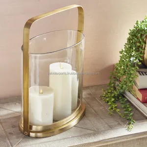 Gold Metal Lantern With Clear <b>Glass</b> Cylinder For Home Decoration Round Shape Candle Holder - Product Image 2
