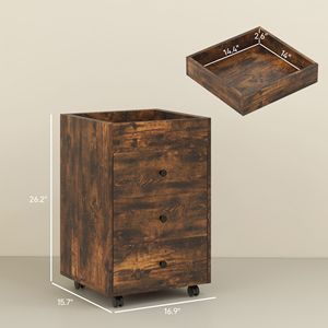 Mobiletto Portadocumenti da Ufficio a 3 Cassetti in Metallo Marrone con Vassoio Superiore e Funzione di Blocco, Supporto per Stampante Sotto Scrivania - Product Image 3
