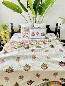 Designer Handmade 100% Cotton Material Royal Bengal Tiger Botanical Floral Embroidered Vintage Style Eco-Friendly Hotel <b>Bedding</b> - Product Image 1