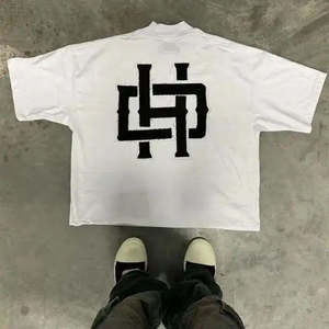 Custom Casual Regular Fit Men's <b>Boxy</b> <b>T</b>-<b>Shirts</b> 100% Cotton Knitted Front Logo Short Sleeve Breathable O-Neck 220g - Product Image 4