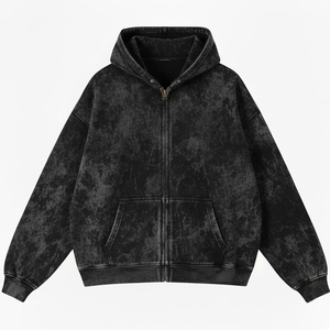 <b>Top</b> Quality Custom Made Acid Washed Men's <b>Zip</b> Up Hoodie Solid Breathable Heavyweight Vintage Zipper Hoodies With Free Sample - Product Image 1