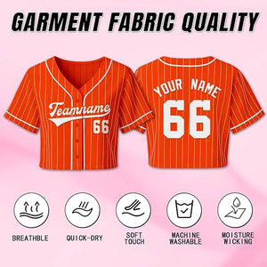 Crop top de baseball personnalisé pour femme, maillot d'équipe de softball sur mesure avec nom et numéro, pull à manches courtes et col en V, orange - Product Image 2