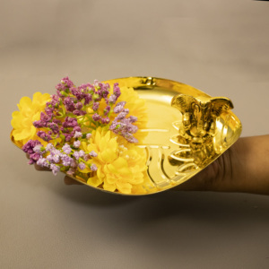Brass Leaf Design Thali Sangu Decorative Pooja <b>Plate</b> Traditional Serving Tray for Home Temple and Gifting - Product Image 3