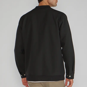 Blouson bomber noir pour homme, col montant, fermeture éclair, coupe décontractée, vêtement d'automne, matière en polyester tricoté polaire - Product Image 2