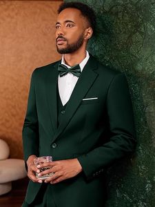 Traje de esmoquin de 3 piezas para hombre, estilo británico, verde oscuro, con chaleco y pantalón de botonadura sencilla, atuendo formal para bodas y negocios, antiarrugas, corte ajustado. - Product Image 2