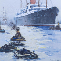 Cunard Liner Carpathia Outward Bound Liverpool Coastal Moonlight Horizontal Canvas Print Maritime Wall Art Rectangle Clear Wood