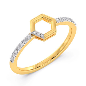 Bague de fiançailles minimaliste pour femme en or jaune avec diamants couleur G, monture ouverte hexagonale - Product Image 2
