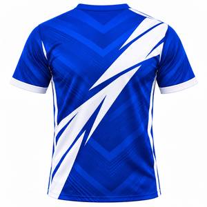 เสื้อฟุตบอลคอวีสีน้ำเงินสำหรับผู้ชาย แขนสั้น ระบายอากาศได้ดี ผลิตจากโพลีเอสเตอร์ พิมพ์ลายแบบซับลิเมชั่น เสื้อกีฬา - Product Image 2