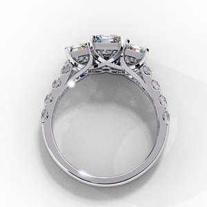 Anillo de Compromiso de Oro con Diamante Cultivado en Laboratorio de Corte Radiante con Tres Piedras y Banda Pavé - Product Image 5