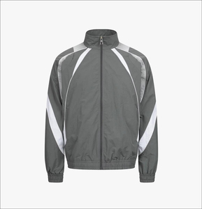 Men's Gray Sporty Track Suit Set Stand Collar Zipper Jacket With White Stripes Breathable Knitted Polyester Spring Wear - Product Image 6