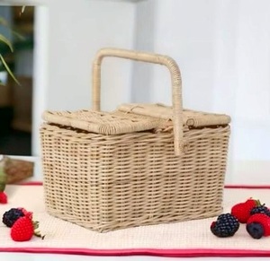 Vintage Wicker <b>Bamboo</b> Wooden Picnic <b>Basket</b> With Handle Rectangle Shape Double Lid Handcrafted Storage <b>Basket</b> For Outdoor Use - Product Image 5