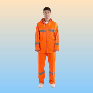 Ensemble de vêtements de pluie en PU pour hommes avec bandes réfléchissantes, veste à capuche et pantalon, vêtements de travail pour adultes, uniforme de sécurité haute visibilité - Product Image 6