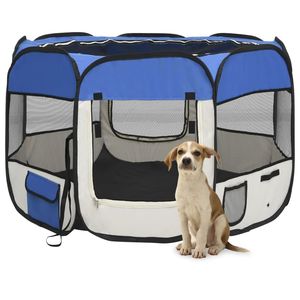 Parc pour chien bleu et crème 35,4 x 35,4 x 22,8 po en polyester et acier, portails et enclos pour animaux de compagnie - Product Image 1
