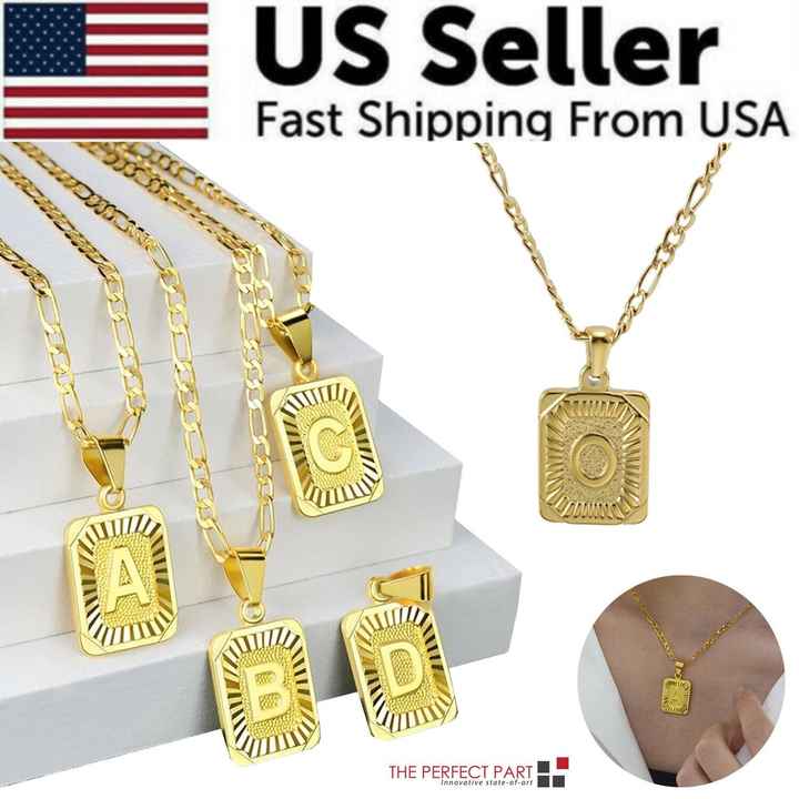18-Inch Gold Plated Initial Letter Pendant on Stainless Steel Figaro Chain Fashionable Necklace