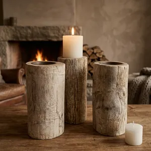 Porte-bougie cylindrique en bois fait main, écologique, décoration intérieure et extérieure - Product Image 4