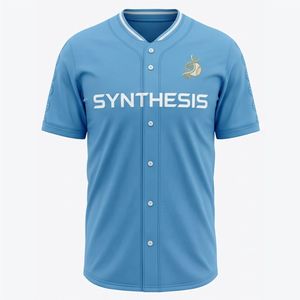 Custom Baseball Jersey Men's Light Blue <b>Short</b> Sleeve V-Neck Button Front Embroidered Logo <b>Mesh</b> Polyester Breathable Regular Fit - Product Image 5