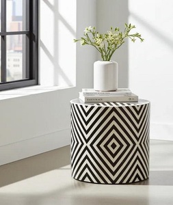 Table d'appoint avec tiroir en os incrusté, design floral moderne fait main, forme personnalisée - Meuble polyvalent pour usage domestique et commercial - Product Image 5