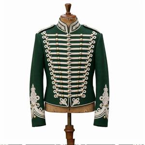 Veste Hussar Unisexe pour Adultes en Coton Jaune Respirant à Manches Courtes avec Broderie Blanche et Boutons Dorés, Style Formel Croisé - Product Image 3