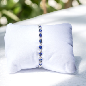 Bracelet en or blanc pour femme avec saphir ovale et diamants naturels, bijoux de mariage classiques certifiés GIA - Product Image 2