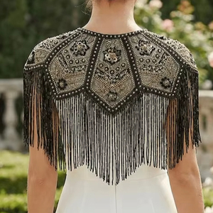 Traje de fiesta con flecos y abertura irregular, estilo latino, con cuentas de perlas y hombros descubiertos, para mujer, ideal para cumpleaños y espectáculos, con pedrería. - Product Image 1
