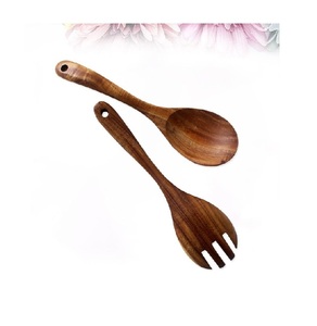 Trending American Style Acacia Wood Salad Server Spoon Fork Set Customized Color Resin Handle Eco-Friendly Dishwasher <b>Safe</b> <b>Tools</b> - Product Image 1