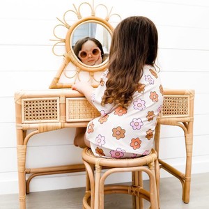 Rattan vanity <b>table</b> with round mirror and chair boho <b>decor</b> preschooler make-up <b>dressing</b> <b>tables</b> - Product Image 2
