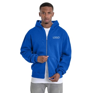 100% coton bleu Royal goutte épaule poids lourd fermeture éclair sweats à capuche Double fermeture éclair Boxy Street wear grande taille sweats à capuche hommes - Product Image 1
