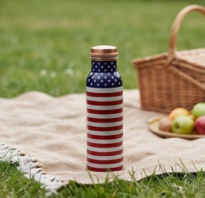 American Flag Design <b>Metal</b> <b>Water</b> <b>Bottle</b> with Copper Screw-On Cap Floral Design And Premium Ayurvedic Health Benefits - Product Image 6