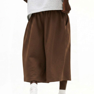 Shorts Bermuda en Coton Marron Uni pour Homme, Taille Élastique, Décontracté, Respirant, Taille Mi-Haute, Teint Uni, Style Tissé - Product Image 2
