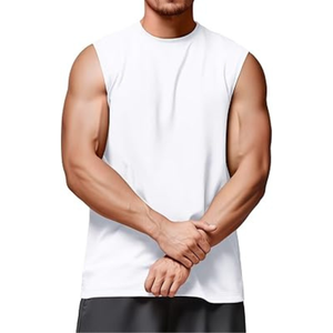 Camiseta sin Mangas para Hombre, Blanca, Cuello Redondo, Color Sólido, Tejida en Poliéster, Transpirable, Informal, para Gimnasio y Entrenamiento - Product Image 5