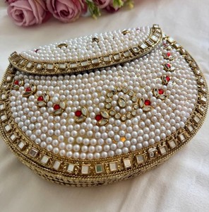 Traditional <b>Storage</b> <b>Bag</b> Hand Embellished Metal Kundan Clutch <b>Bag</b> for Bridal Wedding Party Luxury Ethnic Evening Purse Statement - Product Image 6