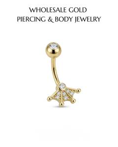 Anneau de nombril en or massif 9 carats plaqué or avec diamant, bijou de piercing pour femme, motif couronne - Product Image 2