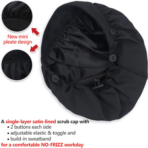 Gorro Quirúrgico Negro con Botón Trasero para Uniformes de Hospital, Accesorio Unisex para Gorro de Enfermería, Poliéster/Algodón Satinado - Product Image 2