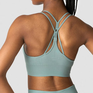 Soutien-gorge de sport côtelé pour femme avec coussinets amovibles, extensible dans quatre directions, dos croisé, push-up, rembourré de haute qualité - Product Image 6