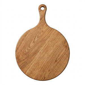 Planche à pizza ronde en bois de teck naturel, planche à découper, plateau de service pour charcuterie, avec poignée en cuir et trou de suspension - Product Image 1