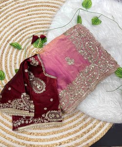 Glamorous Fendy <b>Satin</b> Designer Saree With Heavy Sequence Border All Over Embroidered Butti & Fancy Latkan <b>Blouse</b> Elegant Saree - Product Image 4