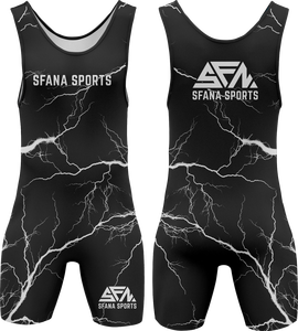 SFANA SPORTS Singlet de lutte pour homme noir imprimé éclairs sans manches, compression, évacuation de l'humidité, ajusté, une pièce - Product Image 4