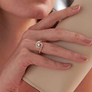 Anillo de Boda de Moissanita Tallada en Oro Blanco y Oro Rosa de 14k para Mujer, Anillo de Compromiso Lindo RITZIN RIH3351, Regalo de Aniversario - Product Image 2