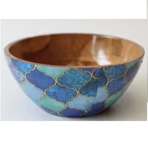 Atractivo Juego de 5 Tazones de Madera Decorativos para Servir Alimentos, Juego de Platos Redondos Esmaltados para Ensalada, Estilo Único - Product Image 4