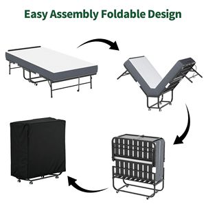 Adjustable 75\" X 38\" <b>Folding</b> <b>Bed</b> with Headboard 5\" Memory Foam Rollaway for Tall People Heavy-Duty Portable Guest <b>Bed</b> - Product Image 6