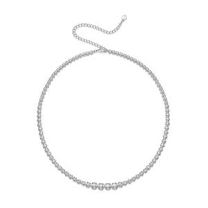Collar de tenis de lujo con diamantes redondos brillantes en oro blanco, joyería clásica con diamantes engastados en punta para mujer - Product Image 2