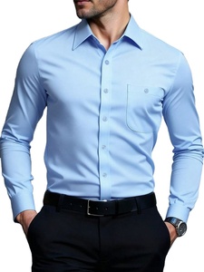 Chemises habillées formelles pour hommes de haute qualité 100% coton noir blanc rose bleu uni à manches longues sans plis à boutons - Product Image 3