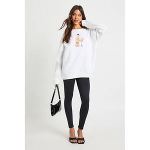 High Quality Winter Front Oversized <b>Women's</b> Plain <b>White</b> Custom Logo Graphic Print Fleece Cotton <b>Sweatshirt</b> - Product Image 1