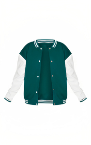 Veste universitaire verte et blanche, style preppy, col rabattu, fermeture à boutons, coupe classique, unisexe, vêtement d'automne - Product Image 4