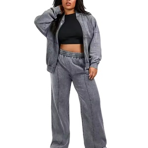 Survêtement personnalisé à fermeture éclair lavée à l'acide et pantalon évasé NewStyle 100% coton polaire lourde pour les femmes 2026 - Product Image 1
