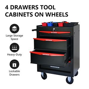 20\" <b>Rolling</b> Metal Tool Chest Cabinet with 4 Ball Bearing Drawers Steel Tool Storage <b>Box</b> Ball Bearing Drawer Slides - Product Image 2