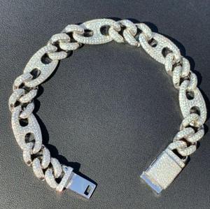 Bracelet chaîne en argent rhodié S925 pour homme, serti de moissanite taille brillant ronde micro-pavé, style hip-hop, pour usage quotidien - Product Image 2